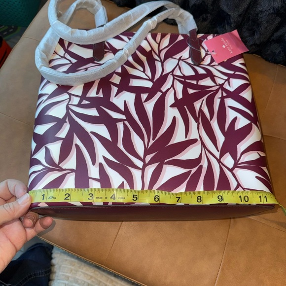 Kate Spade Maroon and Cream Leaf Pattern Tote - Picture 9 of 11